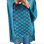 Wrangler  Rock 47 Lightweight Semi Sheer Vneck Blouse Top Bell Sleeve Blue Medium Photo 3