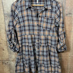 Free People  Plaid Boho Tunic Top Tiered Peplum Hem Longline Small Brown Shirt Photo 0