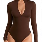MANGOPOP Womens Body suits Long Sleeve brown Bodysuits zipper Ribbed medium Photo 0