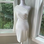 Simplee Apparel Simplee Ivory Cream Velvet One Shoulder Cut Out Mini Party Holiday Dress Small Photo 8