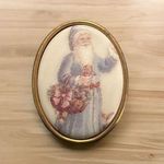Father Christmas Pin Ceramic Vintage Gorgeous Blue Suit Design High Quality Photo 0