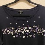 Talbots  Embellished Floral Pansy Short Sleeve Navy Blue Sweater Size 2X Photo 1