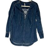 Free People Neopolitan Dreams Denim Indigo Tunic Lace Up Long Sleeve Top Size XS Photo 2
