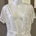 Tropical Escape White Eyelet Swim Plunging V-Neck Coverup w/Shirt Sleeves- 1X Photo 1