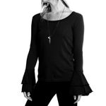 Chaser Baby Rib Double Ruffle Peplum Sleeve Blouse Photo 2