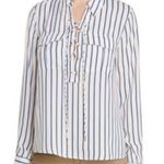L'Academie L’Academie‎ Revolve striped lace up long sleeves white blouse size medium Photo 0
