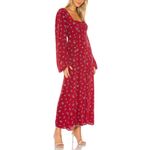 Free People Women’s Iris Long Balloon Sleeve Red Blue Floral Midi Dress Size S Photo 7
