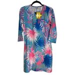 Banana Boat UPF 50 V Neck Shirt Dress Tropical Palm Print Blue Pink Size S Photo 9