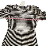 Karl Lagerfeld Paris Belted Striped Pouf Sleeve Round Neck Midi Fit Flare Dress Photo 4