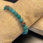 Faceted Jade Bead Bracelet w Bronze Accent Beads w Coral & Turquoise Inlay Photo 4
