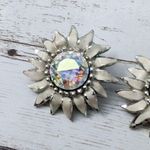 Vintage Weiss Clip On Earrings Cream with Aurora Borealis Center Photo 3