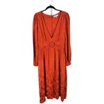 Anthropologie Love Whit Orange Jacquard V Neck Long Sleeve Midi Dress XL Holiday Photo 4