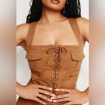 Good American NEW Jumpsuit Lace Up Utility Twill Cargo S Photo 3