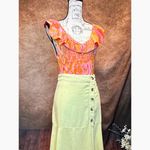 Free People Linen Rayon Poppy Flounce Slit Midi Skirt Citron size 2 Photo 6