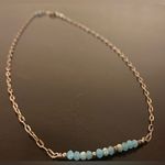 .925 Sterling Silver Blue Aquamarine Beaded Bar Necklace | India Photo 0