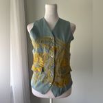 Soda  Original Dusk Blue & Gold Embroidered V-Neck Button Down Vest Photo 2