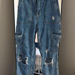 PacSun Medium Blue High Rise Cargo Distressed Jeans Photo 0