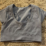 Aerie  Gray Ribbed Lace Trim Top Photo 0