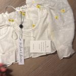 For Love & Lemons NWT Abby Blouse White Daisy Yellow Flowers Sleeves Crop Top Photo 6