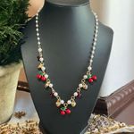 Cherry and pearl golden heart shaped charm necklace Gold Photo 3