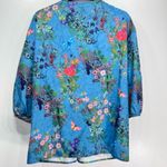 NEW Blue Satin Floral and Butterfly Zip Front 3/4 Balloon Sleeve Blouse Size XXL Photo 5