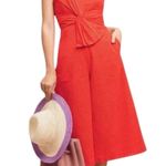 Anthropologie Postmark  Orange Eyelet Jumpsuit Bow Cropped Wide Leg Size 10 Photo 0