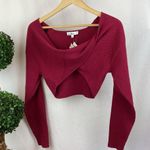 Sam Edelman Red Cropped Ribbed Long Sleeve Twist Tie Waist Sweater NEW S Photo 1