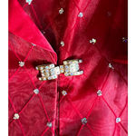 R & M Richards RM Richards Top Womens Size 24 Red Sheer Satin Trim Jewel Clasp Sequins Vintage Photo 4