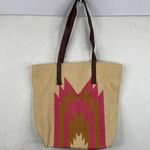 America & Beyond Embellished Embroidered Woven Tote Bag Purse Golden Haze Pink Brown Photo 1