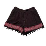 Miami Casual Shorts Black Embroidered Pom Pom Trim Photo 1