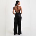 Lulus NWT Certified Babe Black Velvet Glitter Lace-Up Wide-Leg Jumpsuit Size L Photo 1