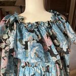 Vintage 1970’s Candi Jones Floral Ruffle Long Sleeve Maxi Dress Blue Large Size undefined Photo 12