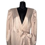EXPRESS Light Pink Flowy V Neck Wrap Dress Long Sleeve and Bow Detail Photo 1