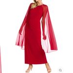 RM Richards NY Long Ity Dress W/ Rhinestone Neck Caplet sheer sleeves Red Size 8 Photo 3