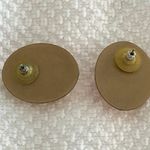 Retro Vintage Pierced Earrings Shiny Red Cabochons Gold Tone Frames Photo 4