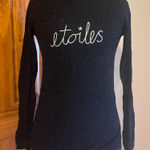 ❤️ Whistles Fine Knit Sparkly Shimmer Sweater witn Embroidered Etoiles Detail Black Size 2 Photo 0