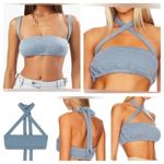 We Wore What NWT Wide Rib CrisCross Back Tie Halter Bra Top Elastic Trim XS Blue Photo 11