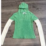 Source Unknown Y2K Green Terry Cloth Hoodie Sweatshirt with Contrast Sleeves Size S Photo 0