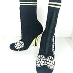 Fendi Rockoko Pearl Embellished Black Stretch Sock Boots 105mm Heels Size 37 Photo 2