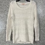 Gibson Latimer  White & Metallic Thread Open Weave Sweater - Size Medium - Stripe Photo 0