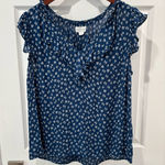 Anthropologie Velvet by Graham & Spencer Blue and White Floral Ruffle Top size Size M Photo 0