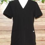 FIGS  Technical Collection Scrubs Black V Neck Top Size S Short Sleeve Side Slit Photo 0