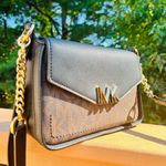 Michael Kors  Sylvia Small Logo Flap Crossbody Brown Black NWT Photo 1