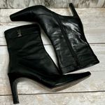 Paloma Women Sz 10 Black Leather Stiletto Heel Boots Square Toe Sexy Whimsygoth Photo 10