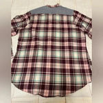 North Crest  Maroon Plaid Flannel Button-up Shirt Hi-Low Hem Front Pockets Size 1X Photo 1