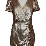 Aidan Mattox  Gold Sequined Cocktail Dress Size 6 Short Sleeve Mini Sheath Photo 0