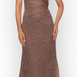 La Femme 27982 Gown Women's 2 Cocoa V-Neck Off Shoulder Knit Lace Long Dress Photo 0