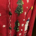 Quacker Factory  Sweater VTG Cardigan Christmas‎ Snowman Red Holiday Knit Medium Photo 8