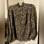 Nili Lotan womens size Small high neck long sleeve floral blouse top Black Size M Photo 6