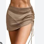 AIMAGE Tan Knit Ruched Semi Sheer Mini Skirt M 2BJ123 Brown Size M Photo 0